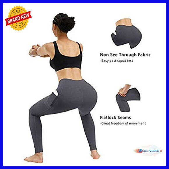 High Waist Yoga Pants with Pockets, Tummy Control Workout Leggings - Picture 5 of 7